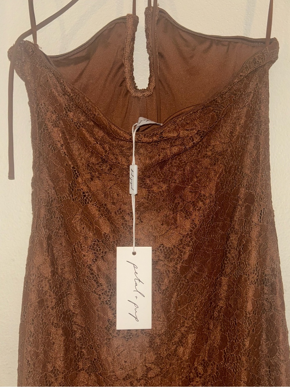 NWT XS Petal & Pup Brown Lace Halter Maxi Dress midi Tucker bodycon sexy long - Picture 14 of 14